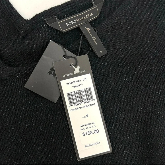 BCBG MAXAZRIA Batwing V-neck Sweater Black metallic Knit Size S NEW - Picture 7 of 11